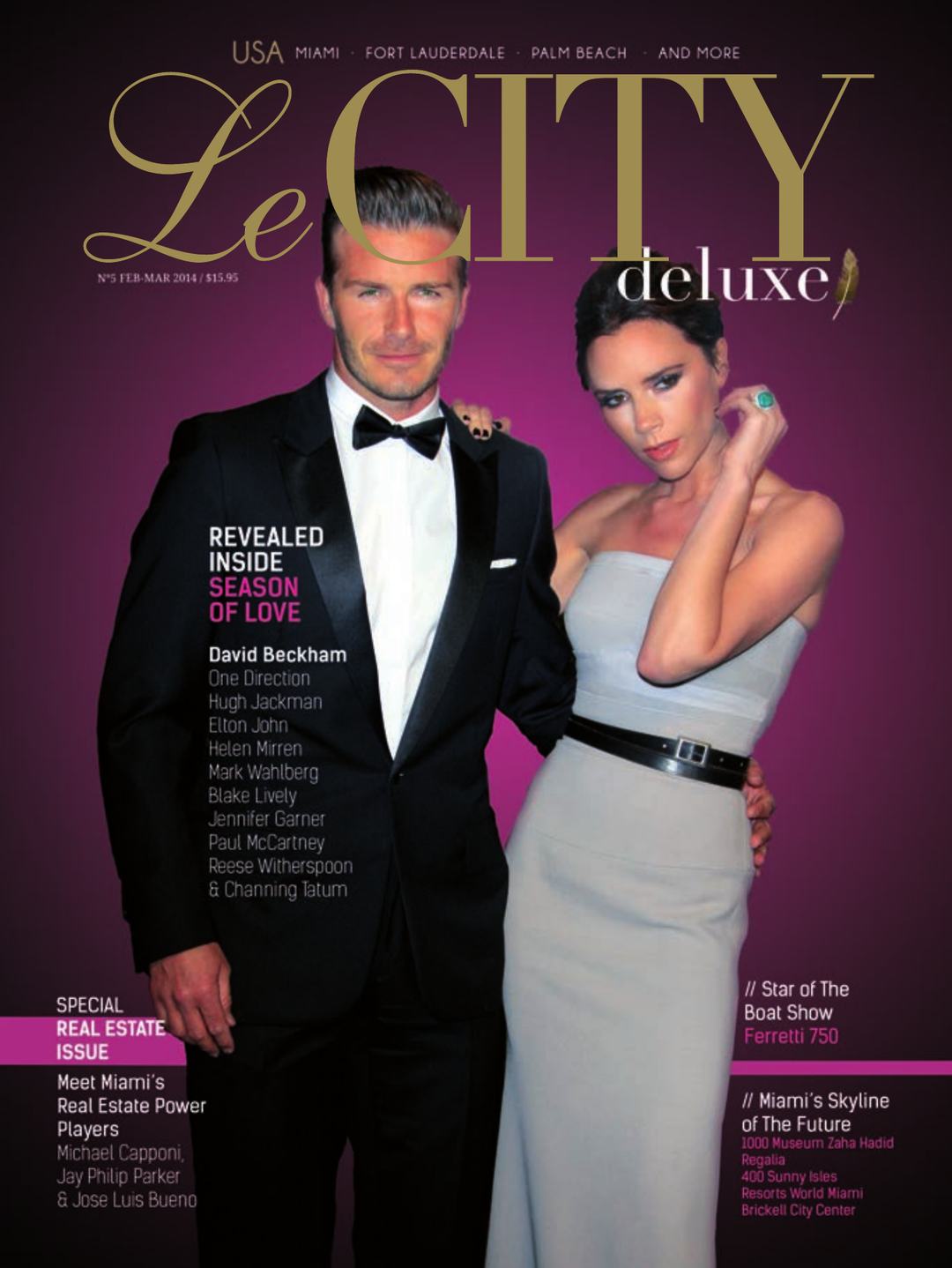 Le CITY deluxe USA cover with David and Victoria Beckham, 2014.