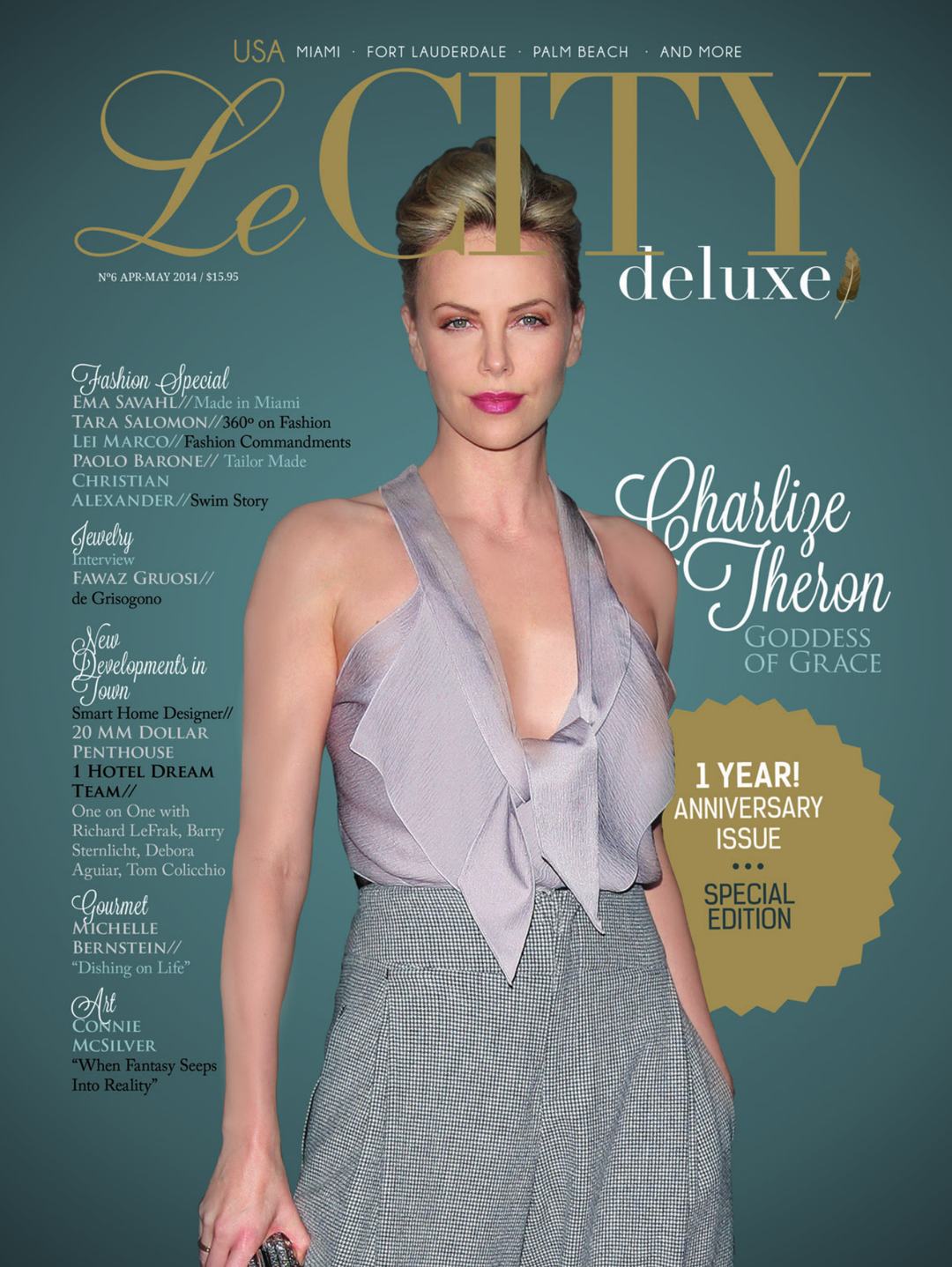 Le CITY deluxe USA cover with Charlize Theron, 2014.