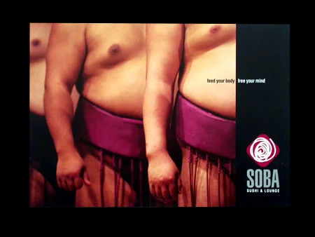 Mailing für Soba Sushi & Lounge: die Oberkörper zweier Sumoringer und das Soba-Logo.